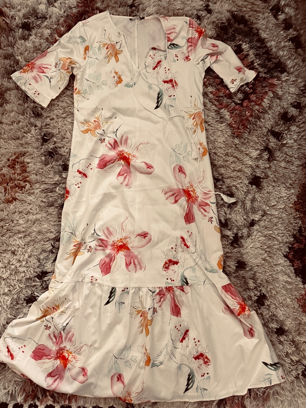 Cream Maxi Dress with Floral feminine coquette Print